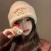 Adorable Gorro de Lana Tejido Bordado de Cachorro para Mujer, Nuevo Estilo Otoño e Invierno 2025, Adelgazante, Versátil, Gorro para Cabeza Grande
