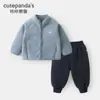 Jaqueta de Veludo Kaka Panda para Crianças, Conjunto de Calça para Meninos, Roupas de Inverno para Meninas, Roupas Quentes de Outono e Inverno para Bebês