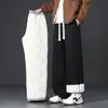 Pantalones de Chándal de Forro Polar para Hombre Otoño e Invierno Pantalones Gruesos de Cachemira Pantalones Rectos Holgados para Hombre Pantalones Deportivos Casuales de Invierno