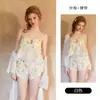 Elegante y sexy diseño calado con copas, flores bordadas, top de algodón puro, shorts, bata de malla, conjunto de ropa para el hogar 6506