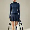 Camiseta de Manga Larga de Malla con Cuello Cruzado y Media Cremallera para Tenis y Fitness para Mujer Falda Deportiva Plisada de Cintura Alta Ropa de Golf y Fitness