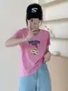 Ying+ Treze Linhas Feio Fofo Pato de Surf Manga Dobrável Floco de Neve Camiseta de Algodão Gola Redonda Emagrecedora Versátil Manga Curta Verão M36-5016