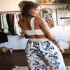 Chaleco de comercio exterior sin mangas traje de pantalón largo blanco estampado falda YY0005