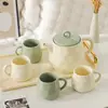 Juego de Jarra de Agua de Cerámica de Lujo Ligero para el Hogar con Bandeja, Gran Capacidad, Adecuado para Mudarse a una Casa Nueva, Vasos para Beber Agua y para Recibir Invitados en la Sala de Estar