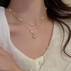 Collar con colgante de frijol ovalado geométrico de perla de agua dulce con forma de acero de titanio doble, moderno, elegante, cadena para clavícula de cibercelebridad para mujer