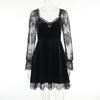 Hy21249 Estilo Oscuro Subcultura Cuello en V Encaje Luna Arco Manga Larga Terciopelo Cintura Entallada Falda Corta para Mujer