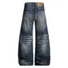 Pantalones de Mezclilla de Silueta Holgada Diseño Retro Punk con Salpicaduras de Pintura Lavados Desgastados Pantalones de Cimitarra Largos hasta el Suelo para Hombre