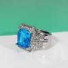 Nuevo Estilo Novedoso Circonita con Incrustaciones de Diamantes Completos Diamante Princesa Cuadrado Azul Mar Esmeralda Anillo Moda Color Vivo Anillo Tesoro