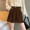 Shorts de Veludo Cotelê Feminino Wide-Leg para Primavera e Outono, Cintura Alta, Soltos, Emagrecedores, Design Único, Calças Casuais para Mulheres Baixas