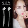 Qiao Lanxuan aretes colgantes traseros de plata esterlina, pin, flor, circonita, borla, aretes largos, aretes para mujer, aretes japoneses y coreanos al por mayor