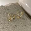 Aretes de Perlas Corazón Saturno de Diseño Nicho de Alta Gama para Mujer Otoño e Invierno 2025 Nuevos Aretes de Moda