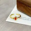 Anel Aberto Simples com Zircônia Laranja-Vermelha Vintage para Mulheres, Estilo Floral Retrô, Anel de Dedo Indicador de Nicho