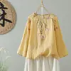 Camisa de manga larga con bordado de algodón y lino, protección solar, para mujer, nueva moda de verano, estilo ligero, holgada, casual, talla grande, top de algodón y lino