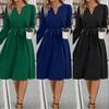 2026 Ropa Femenina Transfronteriza Europea y Americana de Otoño e Invierno, Más Vendido en el Sitio Independiente de Amazon Vestido Largo de Manga Larga con Escote en V Pequeño y Lazo