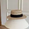Sombrero de Paja Hueco Estilo Old Money para Mujer, Sombrero de Playa de Verano, Vacaciones en la Playa, Estilo Británico, Elegante, Sombrero de Copa Plana que Adelgaza el Rostro