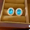 Pendientes de circonita con baño de oro real en forma de óvalo y diamante, elegantes y versátiles, pendientes únicos y lujosos de alta gama