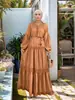 M327 # Vestido de Comércio Exterior Transfronteiriço Moda Feminina com Cinto de Franjas, Recortes em Renda, Barra Ampla e Saia Longa Franzida.