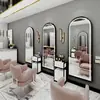 Espejo Estación de Barbería Famoso en Internet de Moda, Espejo para Salón de Peluquería, Dedicado para Cortar el Cabello, con Luces LED, Montado en Pared, Unilateral, Diseño Simple