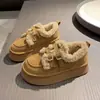 Zapatos Birkenstock beige con suela gruesa de felpa botas de nieve para mujer 2026 nuevo otoño e invierno aumentar altura cálidos zapatos de algodón zapatos de pan