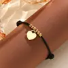 Pulsera de Cuerda de Cuero Colorida Tejida a Mano de Venta Caliente Transfronteriza con Colgante de Corazón Brillante de Acero Inoxidable Pulsera Ajustable Mayoreo