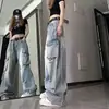 Jeans para mujer, para todas las estaciones, corte regular, pantalones largos holgados de pierna recta ancha, pantalones casuales de trabajo modernos estilo americano para mujer