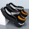 Sapatos de Trabalho de Couro Masculinos Plus Size Transfronteiriços com Solado Grosso Aumentadores de Altura Bico Grande Outono/Inverno 2025 Novo Masculino Brilhante Redondo 651015