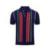 Camisa Polo Listrada Color Block Casual Britânica Madura para Homens, Verão Slim Fit Gola Lapela Manga Curta Malha Leve