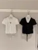 Venta de Liquidación, Sin Devoluciones ni Cambios, Adorno de Encaje Retro Pura Pasión Estilo Francés, Ceñidor de Cintura, Fruncido, Camisa de Manga Corta con Cuello en V Ajustada W9243