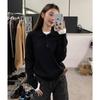 Suéter de Punto Bordado con Cuello Polo Reductor de Edad para Mujer Primavera y Otoño 2026 Estilo Perezoso Versátil Holgado Pulóver de Manga Larga