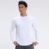 Camiseta Deportiva de Manga Larga Lisa Sencilla para Hombre, Redonda, para Exteriores, Primavera y Otoño, Fitness, Casual, Ajustada, Absorbente de Sudor, Elástica