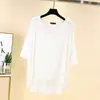 Camiseta Modal de Manga Meia-Manga Feminina Verão Decote V Slim Fina Manga Cinco Quartos Tamanho Grande Camisa Básica Solta