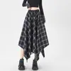 Saia Xadrez Irregular Estilo Retrô Americano, Nova Moda Feminina de Outono, Saia Midi Evasê Emagrecedora A7443