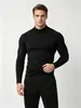 Camiseta deportiva y casual de cuello alto y manga larga para hombre, nueva para otoño e invierno, de doble cara con forro polar, mangas raglán, cálida, color liso, capa base, transfronteriza