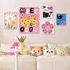Pintura Decorativa Interessante para Sala de Estar Dopamina Pintura Combinada para Parede de Fundo de Sofá Gato Cartoon com Bolinhas Onda Pintura de Pendurar para Quarto de Crianças Quarto