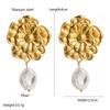 Pendientes coreanos de acero de titanio con textura plisada y personalidad sencilla, con diseño geométrico de perlas incrustadas, para mujer.