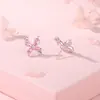 Pendientes de Mariposa Originales Tichia de Plata de Ley S925 para Mujer Diseño de Nicho Dulces y Exquisitos Versátiles Pendientes de Mariposa con Circonita Rosa