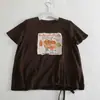 Te encantará tan pronto como lo recibas~ Camiseta de Manga Corta con Estampado de Dibujos Animados para Mujer, Verano 2026, Ajustable con Cordón, Delgado, Casual, Versátil, Top Corto