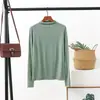 Nova Camiseta Modal Feminina de Primavera com Gola Meia-alta Manga Longa Camisa Base Casual Slim-fit Cor Sólida