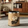 Nuevo cubo de basura de cuero de alto valor para sala de estar en casa, estilo Song chino, papelera de lujo ligero para habitación de hotel