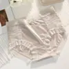 Calcinhas de Seda Gelada Sem Costura com Laço Tamanho Grande Renda de Cetim Alta Elasticidade Controle de Barriga Quente Finas para Mulheres