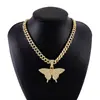 Pendente Borboleta Popular de Strass Transfronteiriço Pingente de Casal Tendência Hiphop Pingente de Conector Hip-Hop Pingente de Colar Cubano