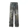 Tendencia de Moda 2026 Jeans Desgastados Sucios Sentido del Diseño Nicho Rasgados Calle Alta Americana Marca de Moda Jeans Sueltos Rectos para Hombre