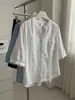 Camisa de Manga Corta de Algodón Puro con Cuello en V Estilo Coreano para Mujer, Blusa Retro Artística de Manga Media, Top Cárdigan de Verano
