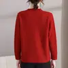 Nuevo top de punto rojo de mamá, moderno con pedrería, suéter casual para mujeres de mediana edad y mayores, capa base tipo jersey