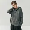 Estilo de Designer! Jaqueta Elegante de Caxemira Feminina para Outono e Inverno Cardigã com Capuz e Bolso com Zíper Suéter de Caxemira Engrossado