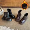 Botas de Pierna de Pantalón Melanoides para Mujer Botines Cortos Moda Otoño Invierno 2026 Versátiles Con Terciopelo Adicional Botas Fruncidas Retro Botas Martin
