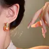Brincos Pingente Pérola Champagne Feminino Retrô Luxo Leve Temperamento Brincos de Tarraxa Cheios de Diamante Novo Estilo Coreano Joias de Orelha de Alto Padrão