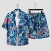 Camisa Floral Marca da Moda Manga Curta Roupa de Férias Masculina Havaiana Casal Solto Casual Conjunto de Duas Peças Tamanho Grande Litoral Praia