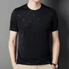 Camiseta de Manga Corta para Hombre Hecha de Seda de Morera, Top Jacquard Holgado de Verano de Media Manga, Camiseta Básica de Seda Helada Casual de Moda