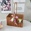 Cesta de almacenamiento de regalo del Festival de Medio Otoño cesta de mimbre de imitación cesta de almacenamiento cesta de regalo portátil caja de regalo cesta de regalo hecha a mano retro cesta de embalaje vacía
